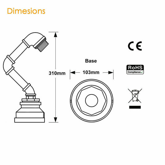 Industrial Pipe Table Lamp with Flat Shade Brushed Silver E27 - photo 2