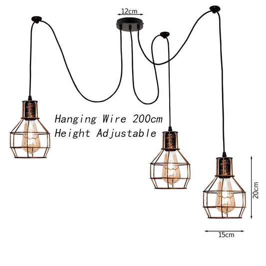 3-Light Spider Pendant – Silver Wire Cages, Adjustable Arms - photo 2