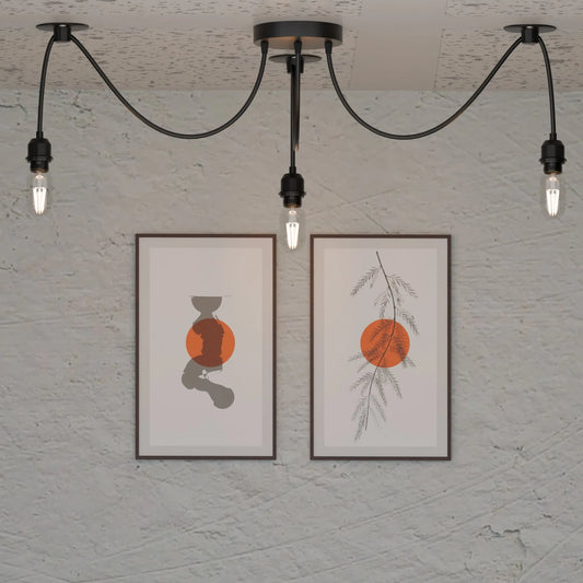 3-Light Spider Pendant – Black, Bare E27 Holders, Fabric Cable - photo 2