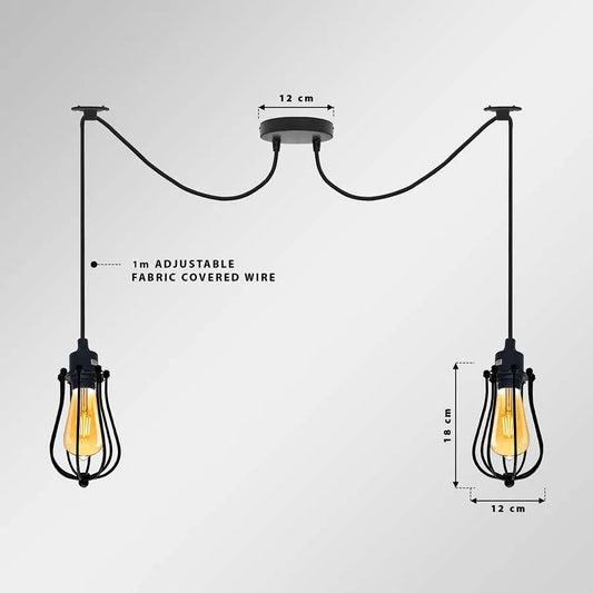 2-Light Spider Pendant – Black Cages or White Domes, E27 - photo 2