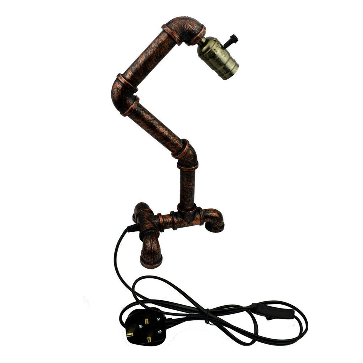 Industrial Steampunk Water Pipe Table Lamp E27 – Copper, Silver or Red - Rustic Red, Without Bulb