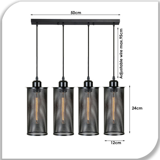 4-Light Cluster Pendant – Mesh Barrel, Tube, Box or Round Cages, E27 - photo 2