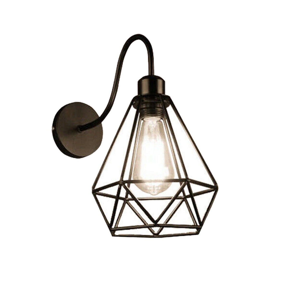 Industrial Swan Neck Wall Light Black with Shade – Flat, Small, Vintage Shades - Black, Wire Cage Black, Without Bulb