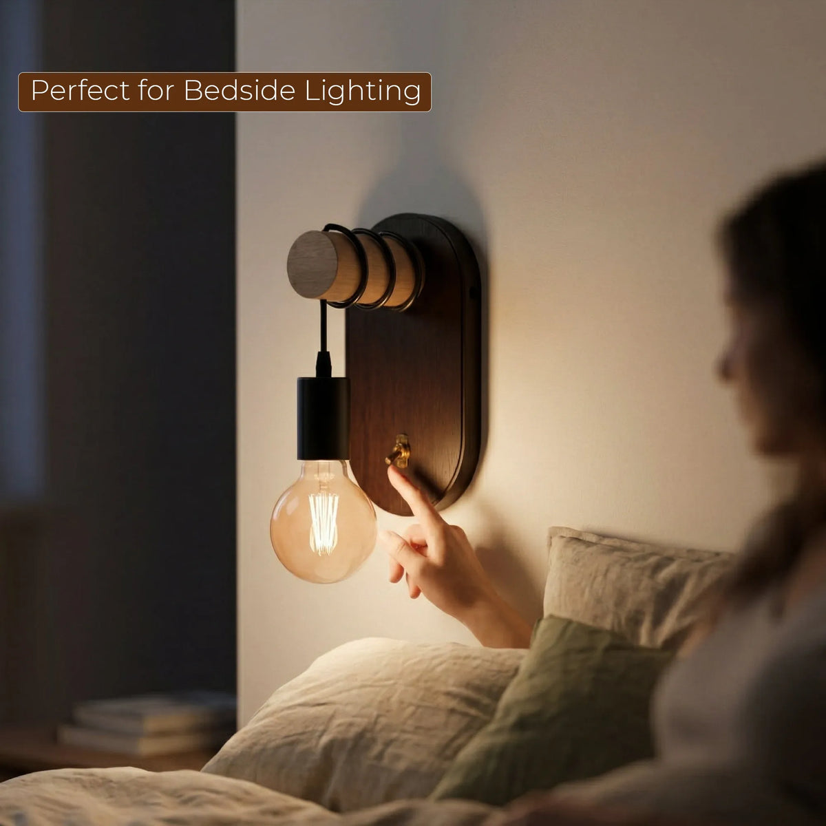 Walnut Wood Wall Light with Toggle Switch & G80 Bulb – E27 - photo 10