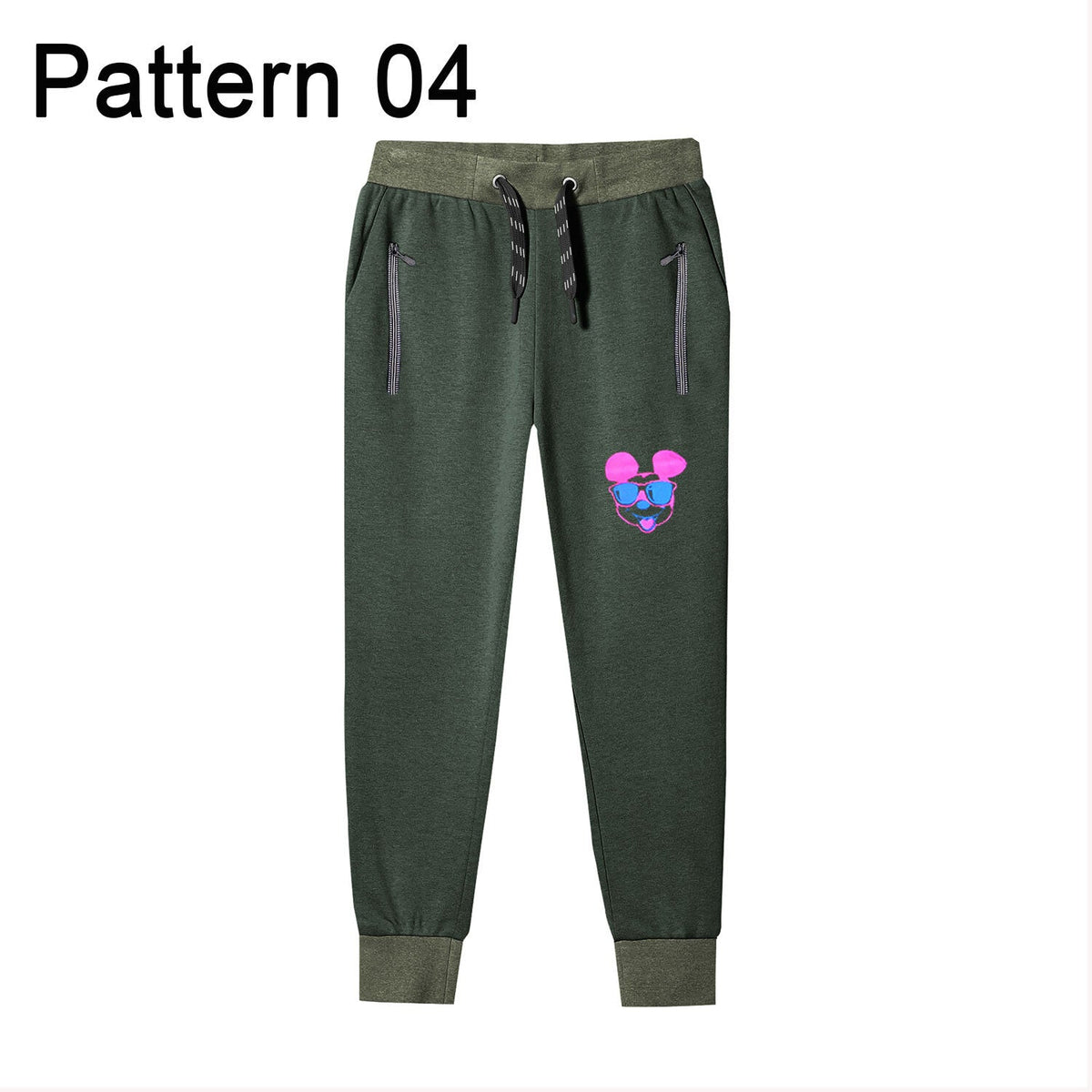 Kids' Jogging Bottoms – Zip Pockets, Ribbed Cuffs, 4 Designs - Khaki Green, Print 2