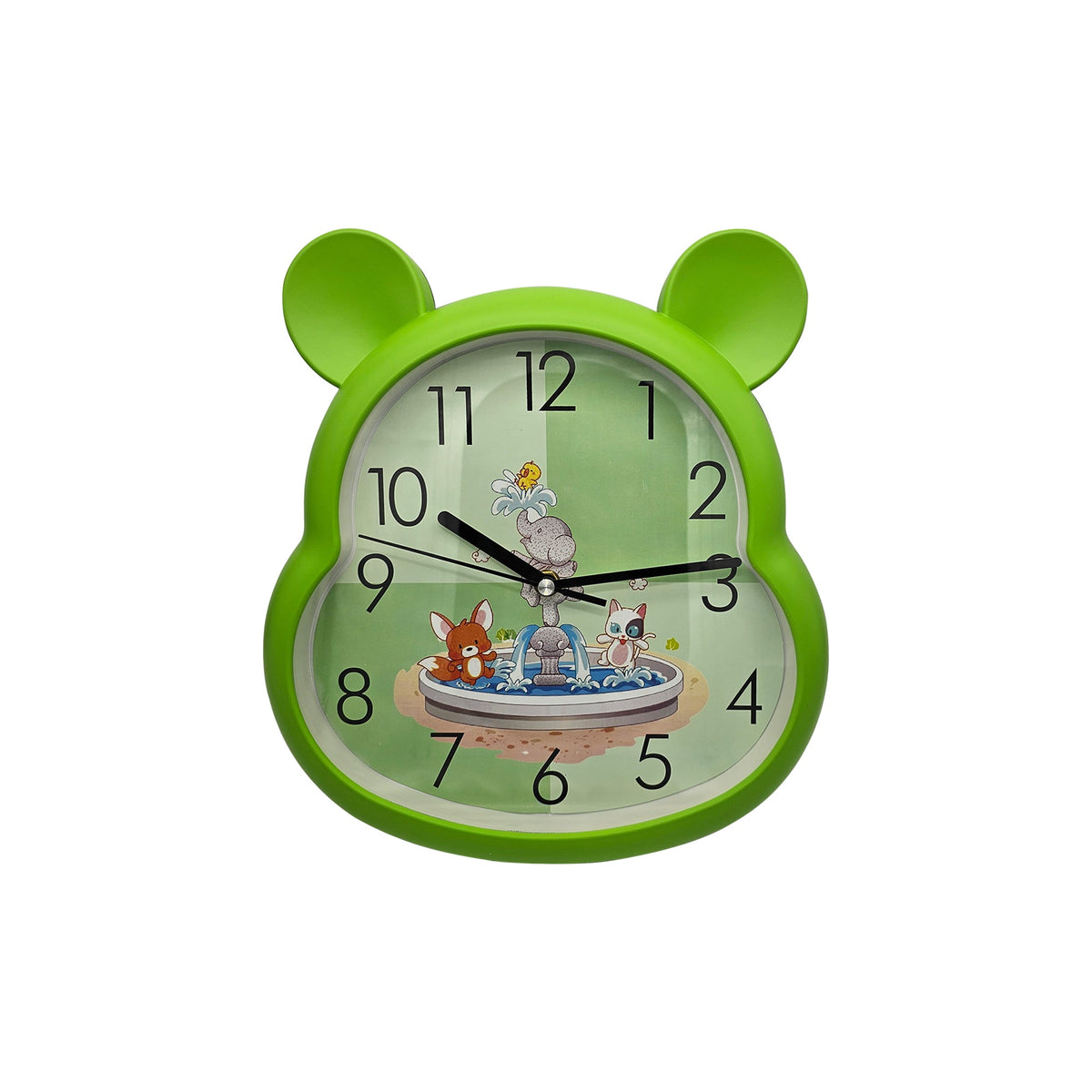 Kids' Bear Ears Wall Clock – 29 x 31 cm, Five Colours & Cartoon Designs - Green