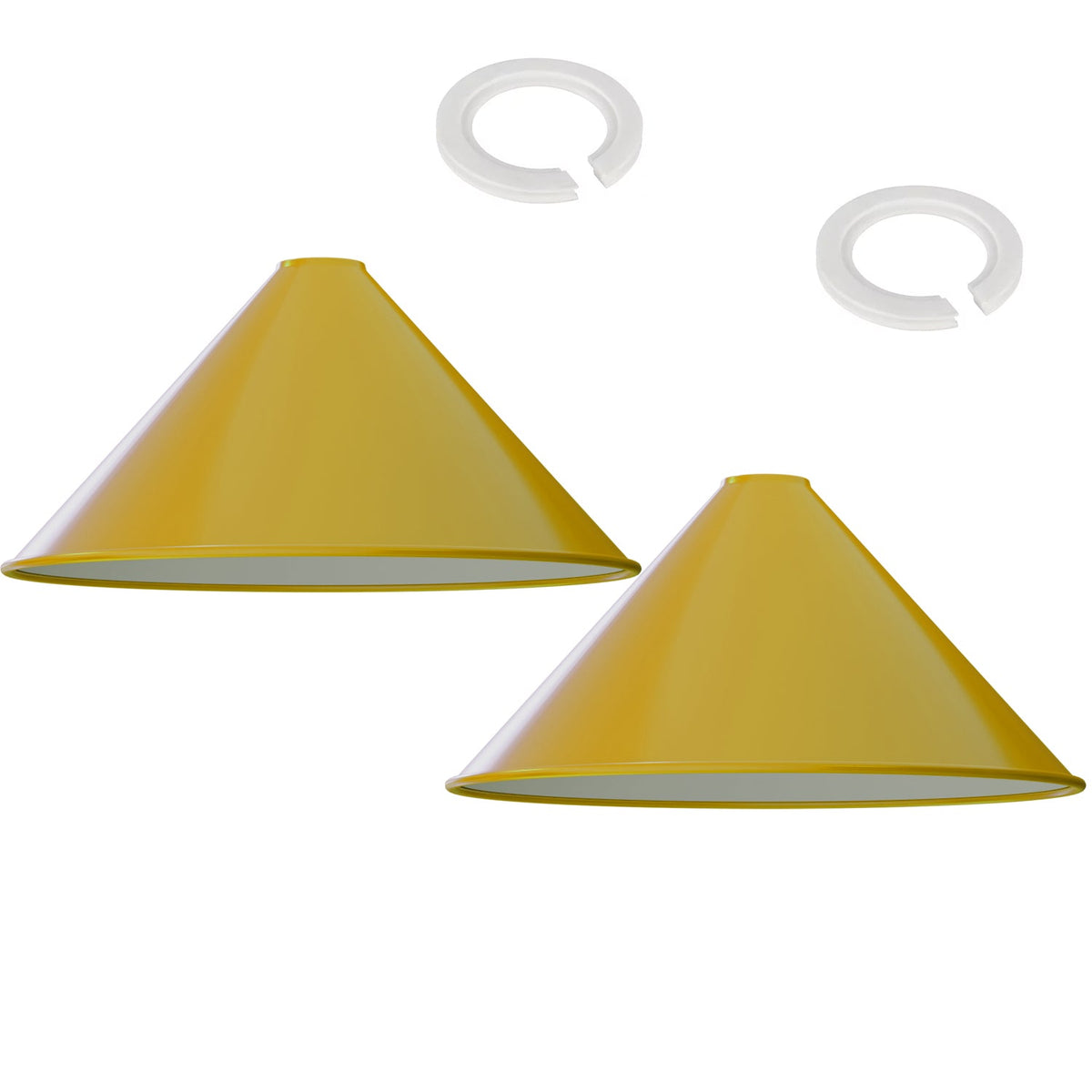Large Cone Lamp Shade 33.5 or 36 cm – Easy Fit, 6 Colours - Yellow, 36 cm with Reducer Ring, Pack of 2