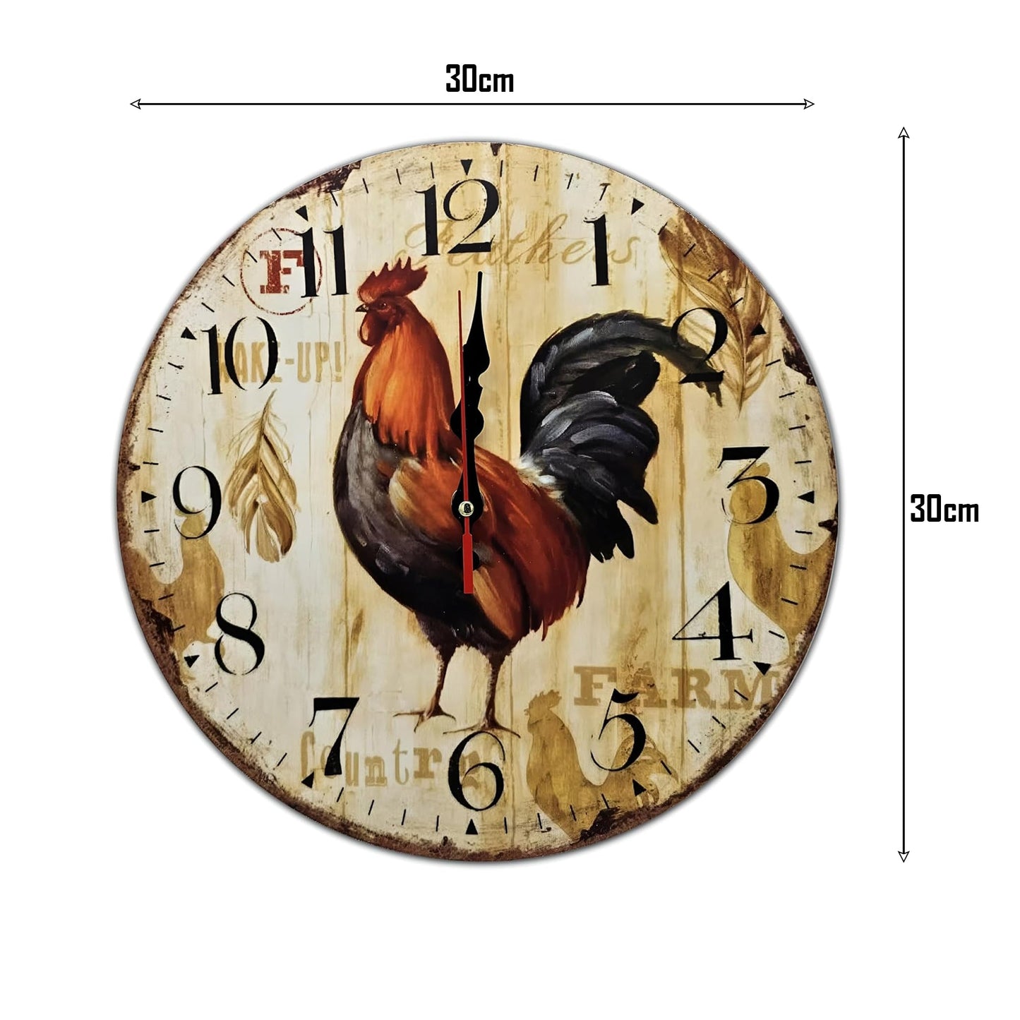 Wooden Rooster Clock Kitchen Wall Clock ~ 1106
