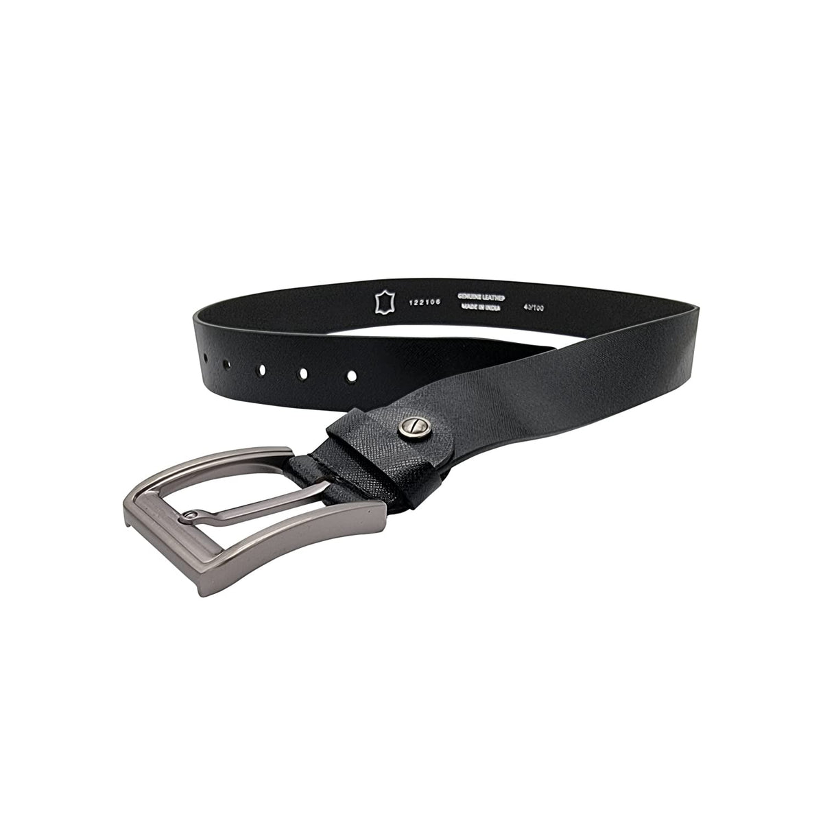 Men's Leather Belt – Pin Buckle, Textured Black, Smooth Black or Brown, S to XXL - S, Smooth Black