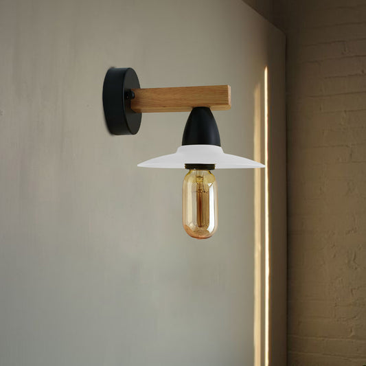 Wood Arm Wall Light with Flat Shade – White or Yellow, E27 - photo 2