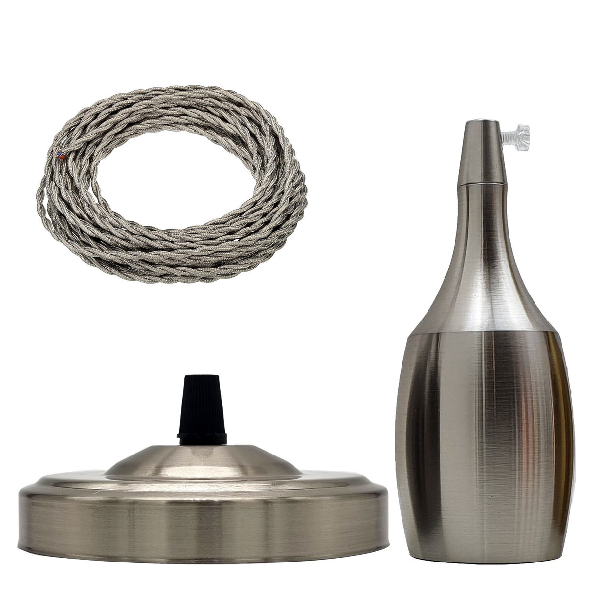 Satin Nickel Pendant Set – Bottle Holder, Grey Fabric Cable 1 to 5 m - photo 13