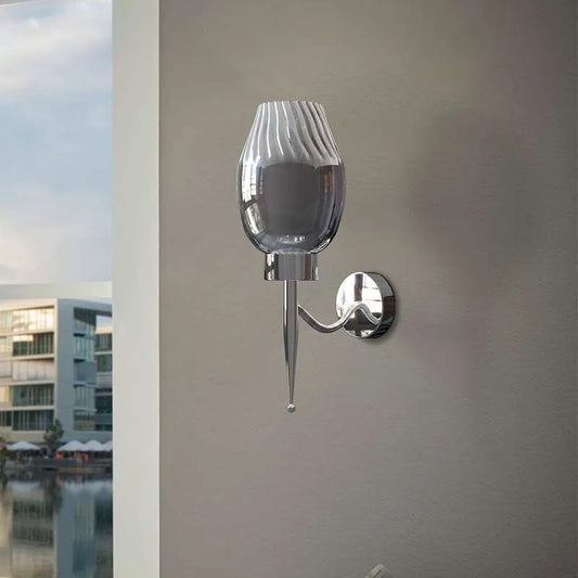 Lotus Smoked Glass Wall Light – Chrome, E27 - photo 2