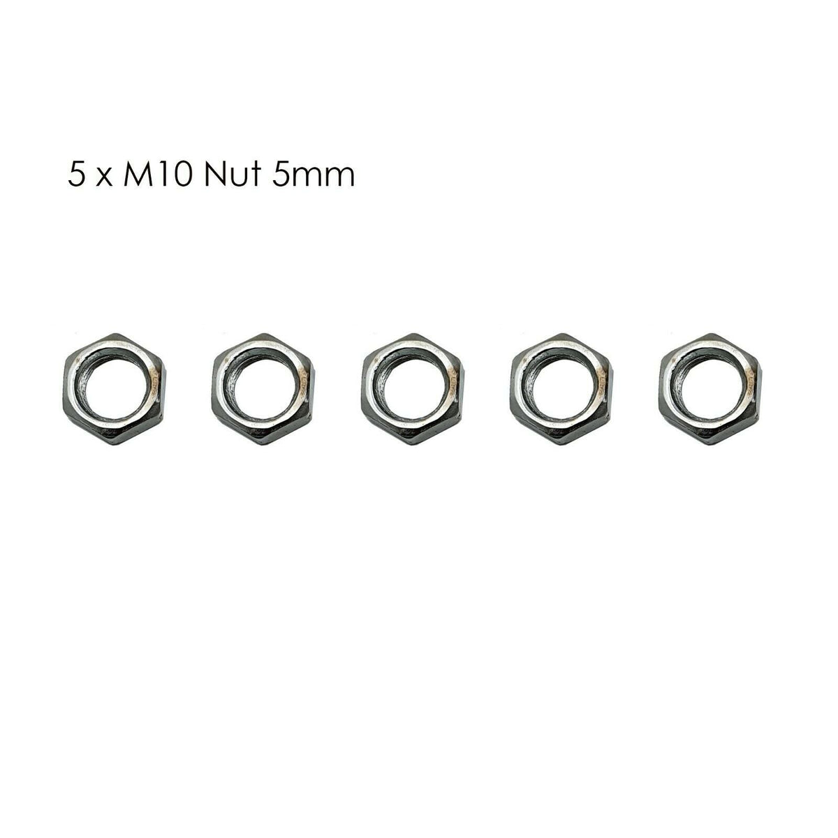 M10 Hexagon Nut – Aluminium, 5 mm, Pack of 5