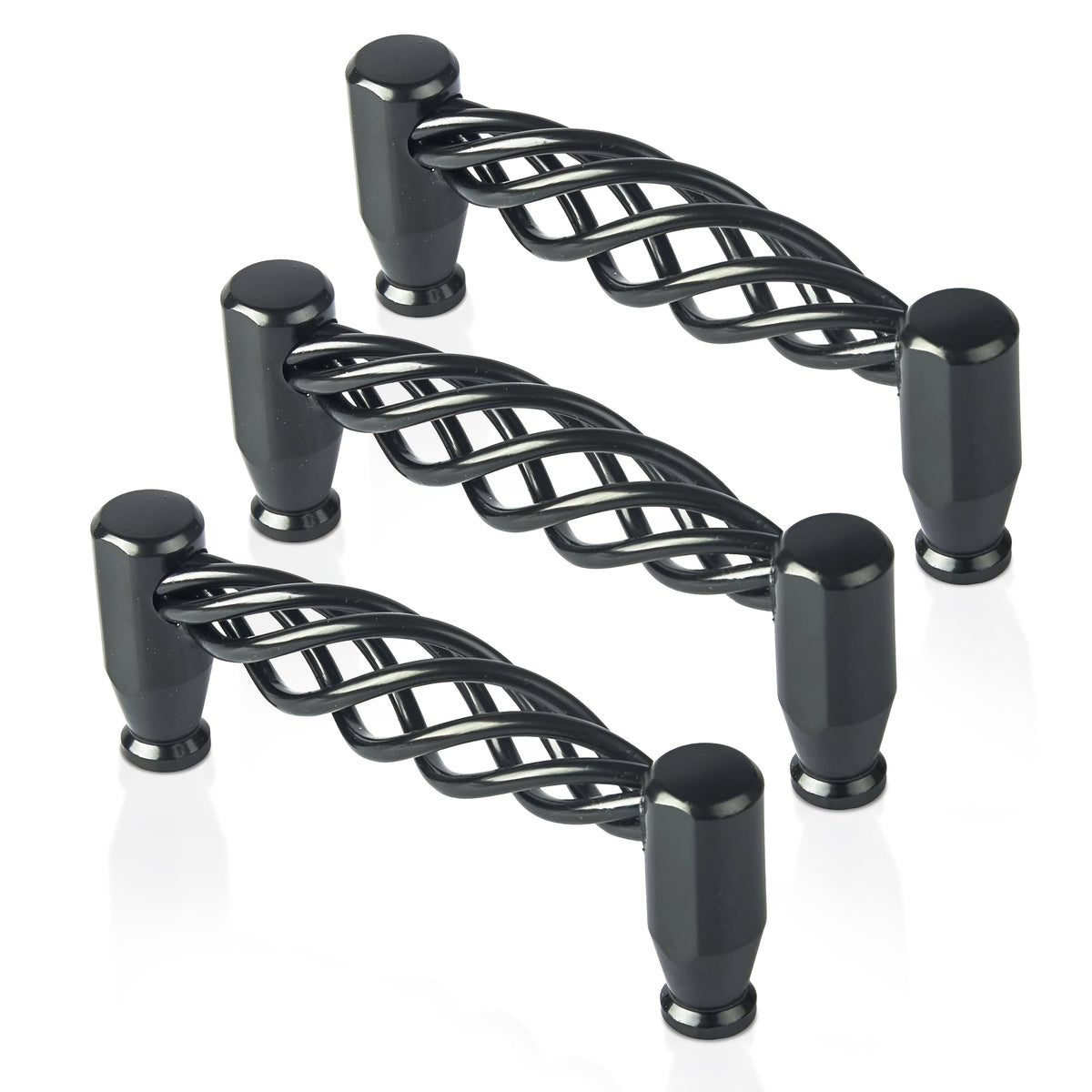 Black Birdcage Bar Handles – 128 mm Hole Centres, Twisted Iron, Packs of 2 or 3 - 3 Handles