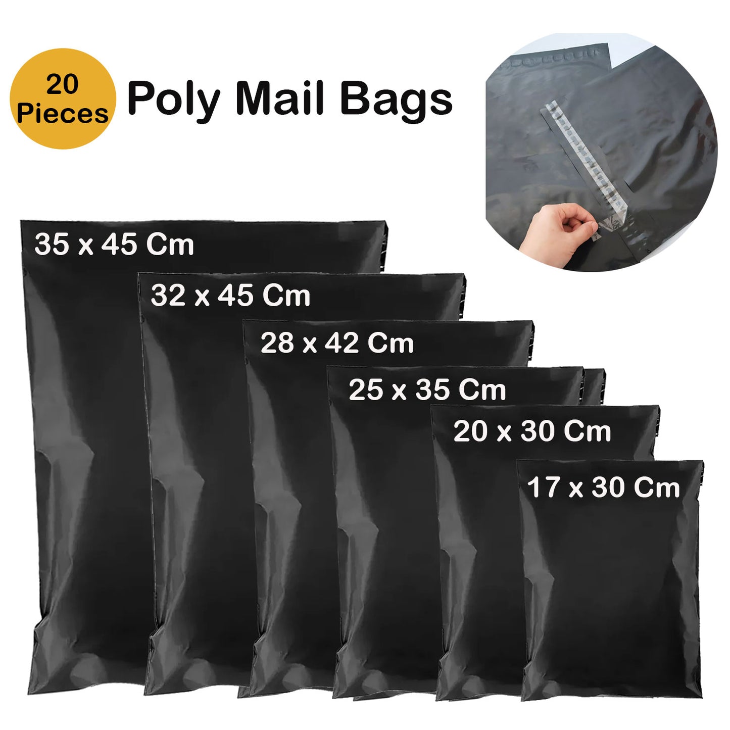 20 Pack Black Polythene Mailing Bag Waterproof Parcel Postage Packaging ~1010