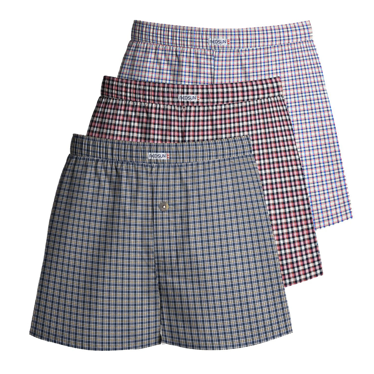 Men's Woven Cotton Boxer Shorts, Pack of 3 – Mixed Check Sets, L to XXL - L, Grey & Blue + Red & Navy + Lilac