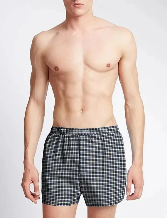 Men's Woven Cotton Boxer Shorts – Light Blue & Grey Check, Button Fly, L to XXL - photo 3