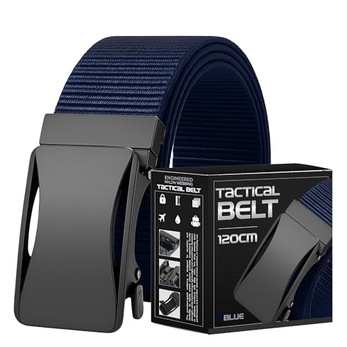 Men's Nylon Webbing Belt – Flat Matte Black Buckle, Black or Blue, 120 cm - Blue