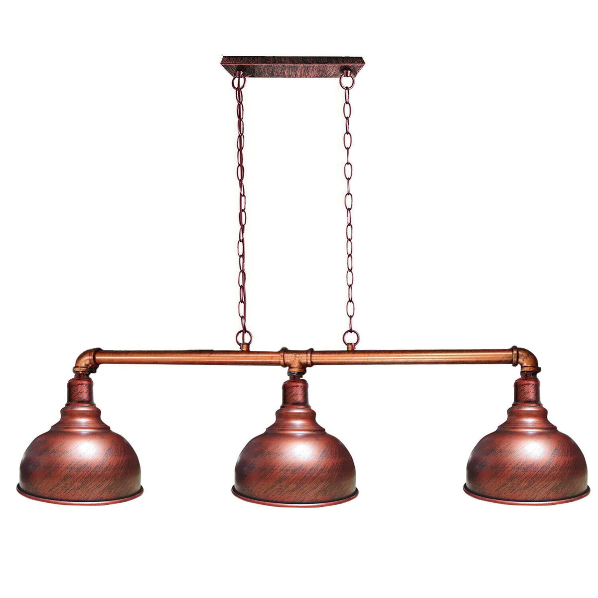 3-Light Water Pipe Pendant Bar – Industrial, E27, 4 Finishes - Rustic Red, Curvy 21 cm Rustic Red, ST64 Bulb