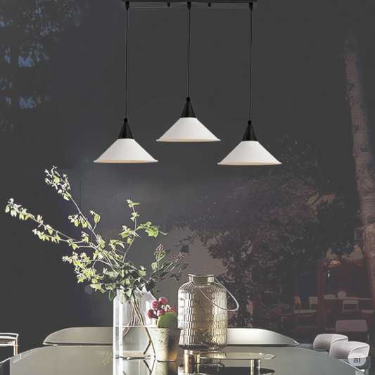 3-Light Pendant – Round Plate or Bar, Cones, Cages or Glass Globes, E27 - photo 2