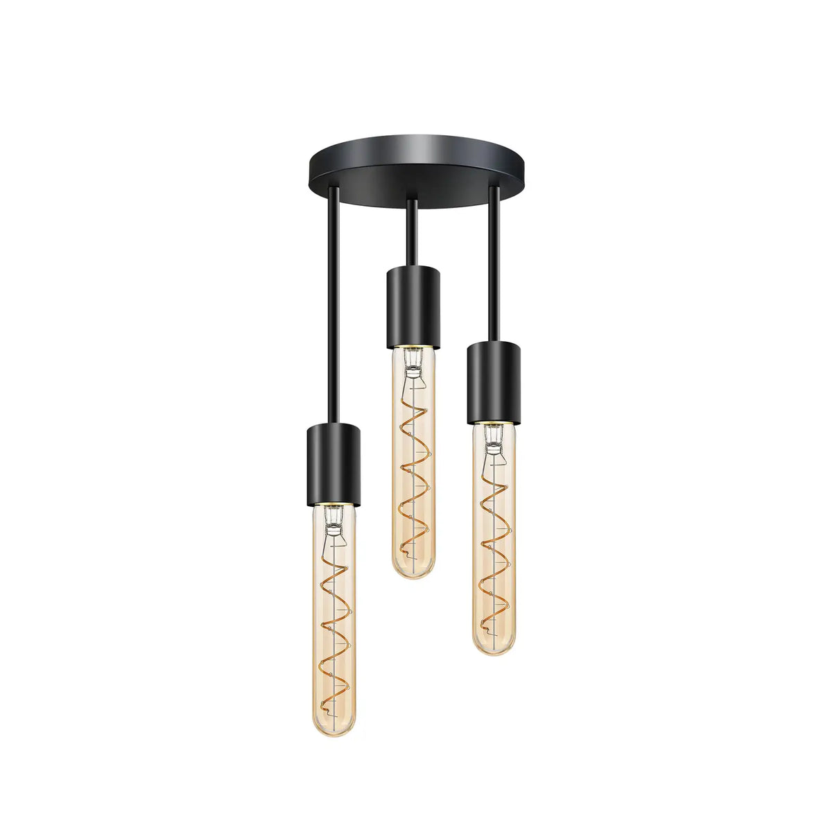 3-Light Semi Flush Ceiling Light – Black, E27 - Black, No Shade, 3 x ST185 LED Bulb 4W