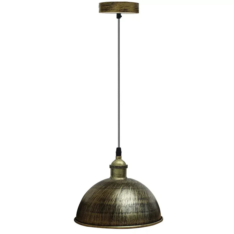 Black Pendant Light – Teardrop, Warehouse or Hammered Dome Shade, E27 - Black, Hammered Dome 26 cm Antique Brass, ST64 LED Bulb 4W
