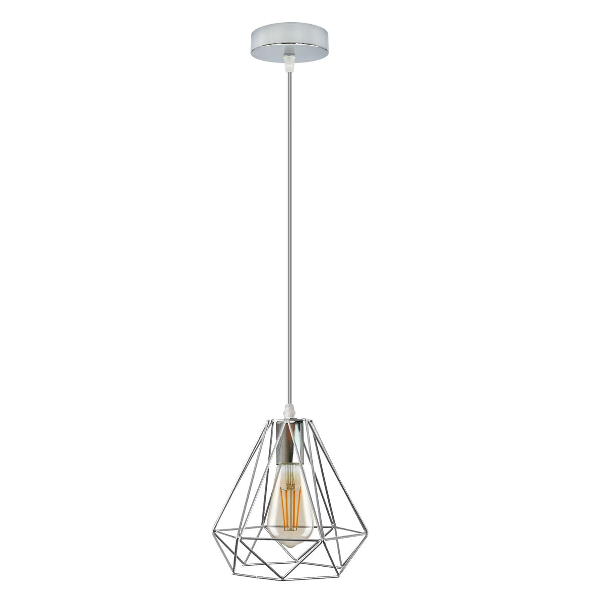 Crystal Drum Pendant Light – 20 or 30 cm, Chrome Fitting, E27 - Chrome, Diamond Wire Cage Chrome, Without Bulb