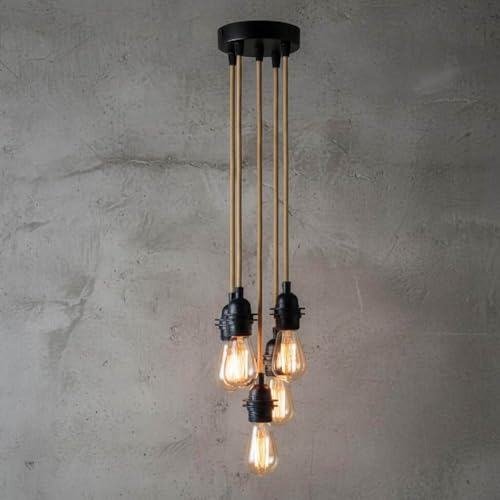 5-Light Hemp Rope Cluster Pendant – Black, E27 - Black, No Shade, Without Bulb