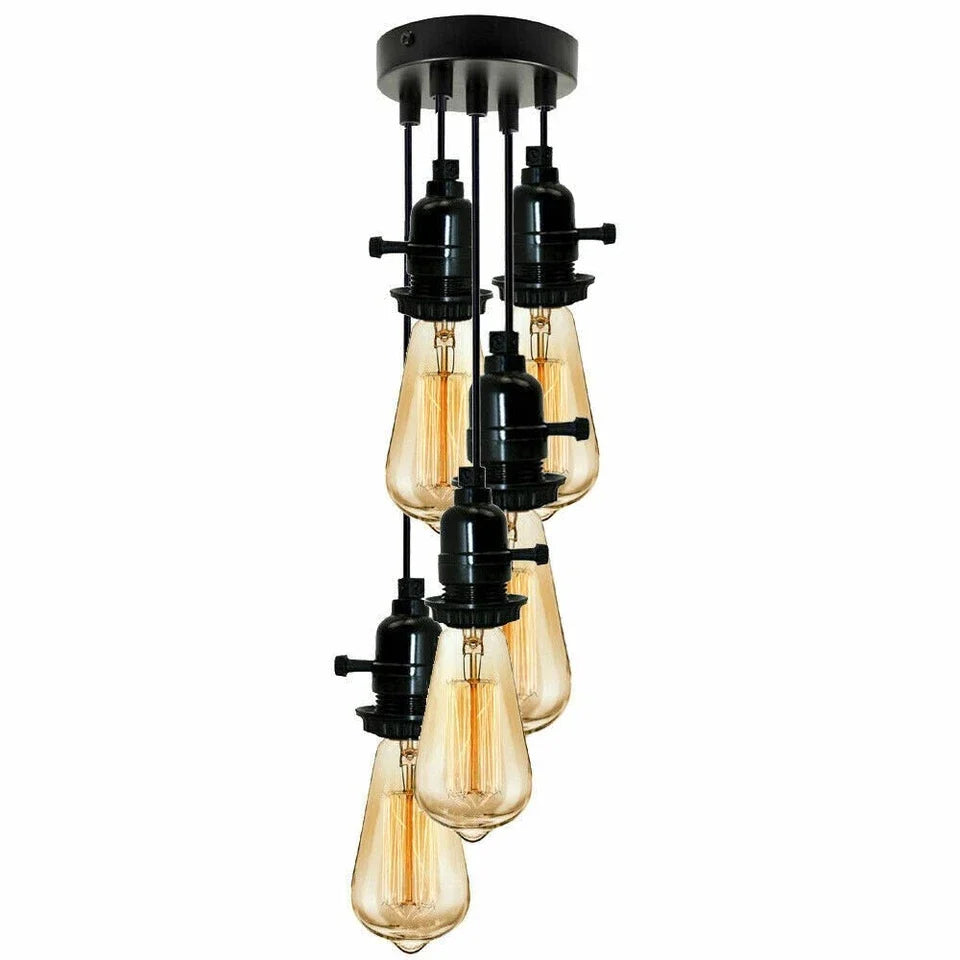5 Light Cluster Pendant – Black Switch Holders, 12 cm Rose, E27 - photo 5