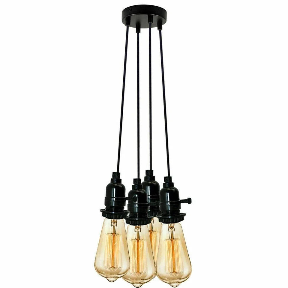 4 Light Cluster Pendant – Black Switch Holders, 12 cm Rose, E27 - photo 3