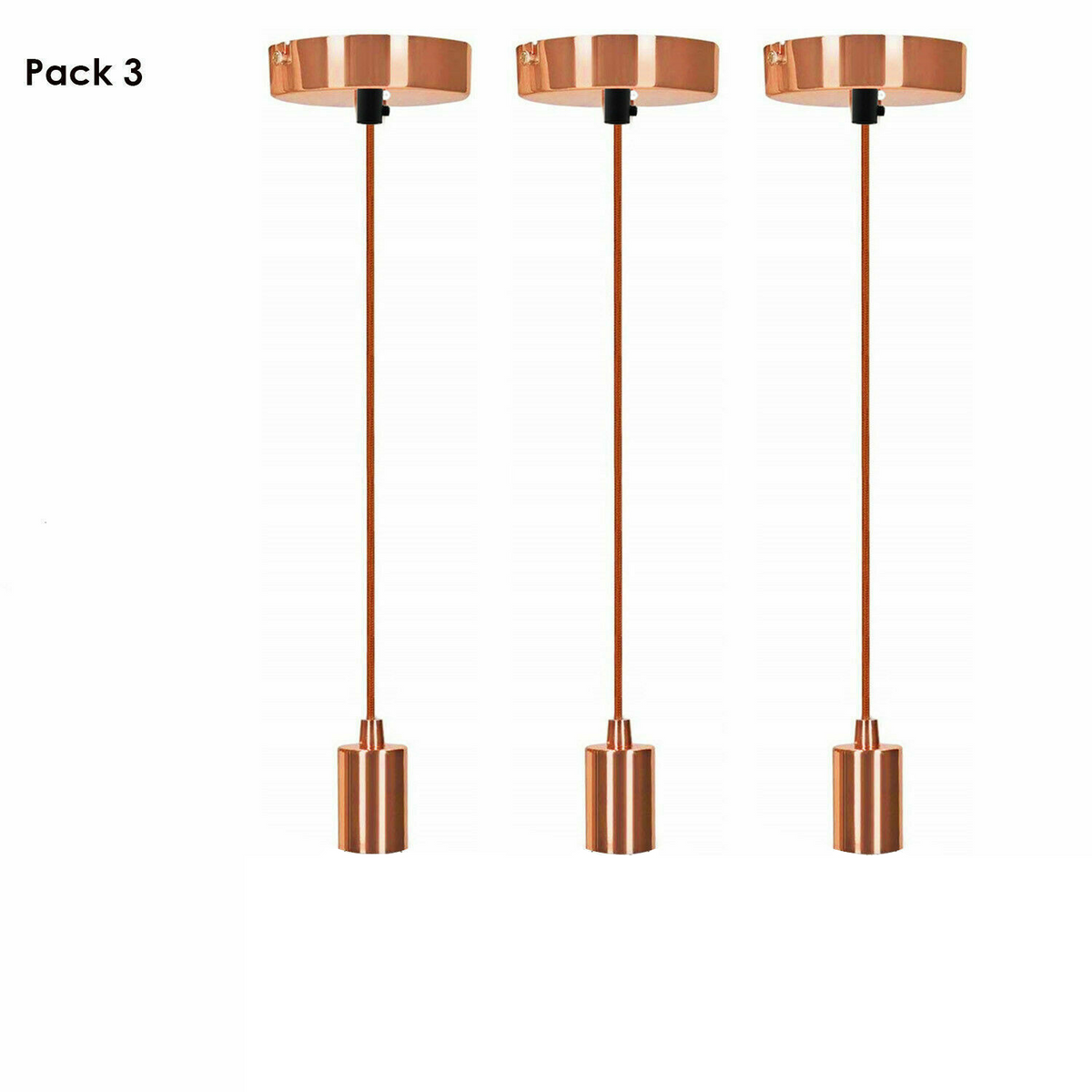 Pendant Light Fitting – Rose Gold E27, Pack of 2 or 3 - Rose Gold, Pack of 3, Without Bulb