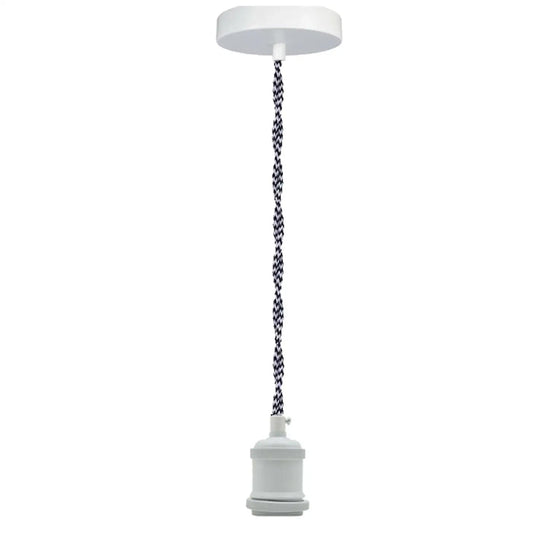 Black & White Twisted Cable Pendant – Satin Nickel or White, E27 - White, No Shade, Without Bulb