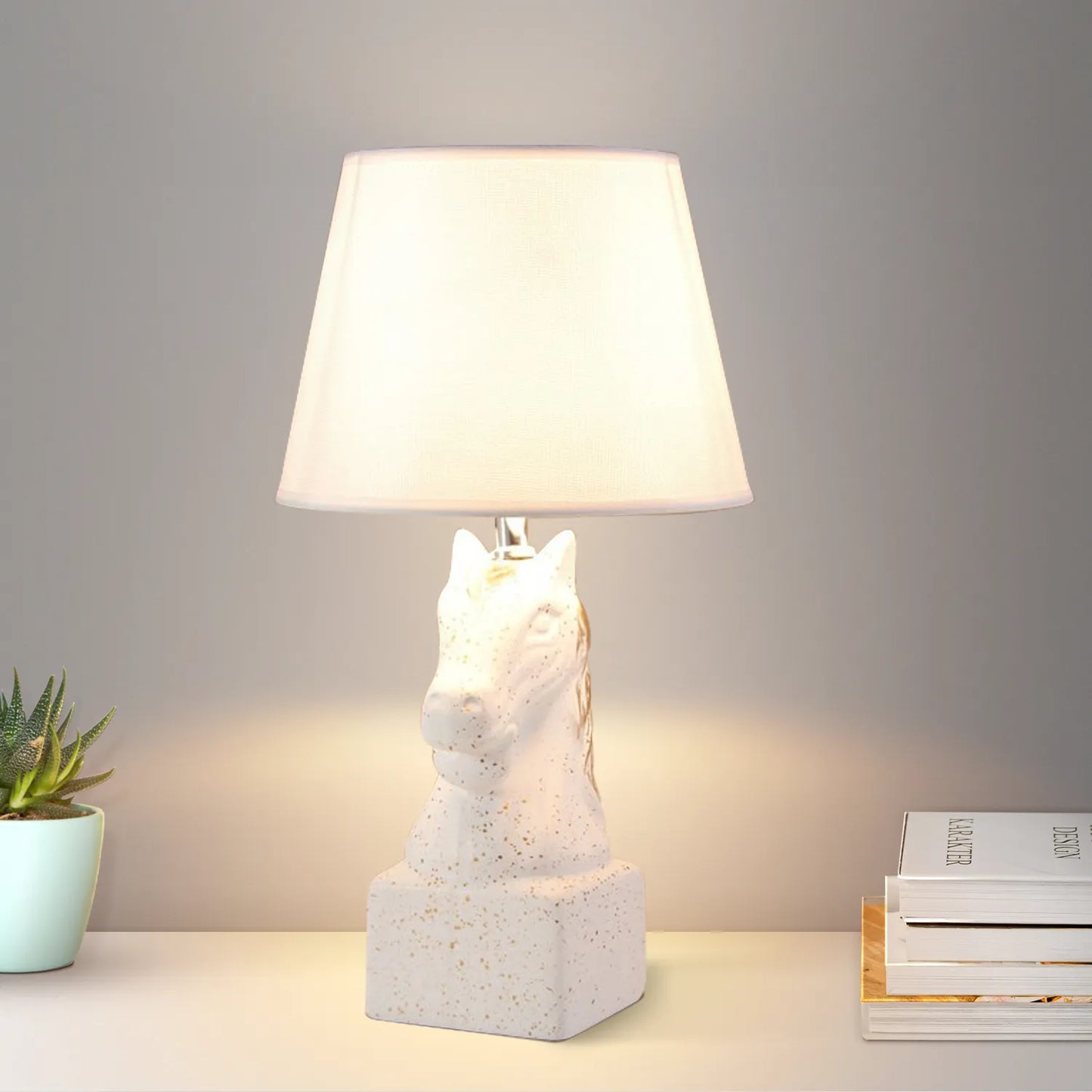Touch control bedside lamp with grey fabric shade