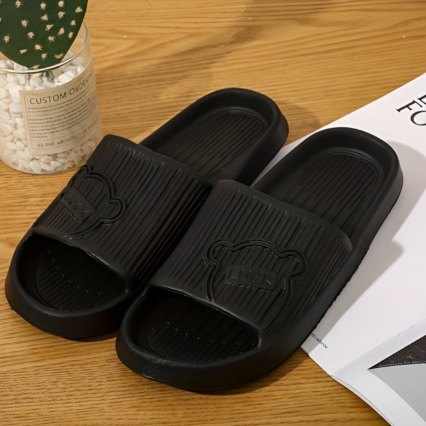 Adult's rainbow flip flops, vibrant colors, non-slip sole