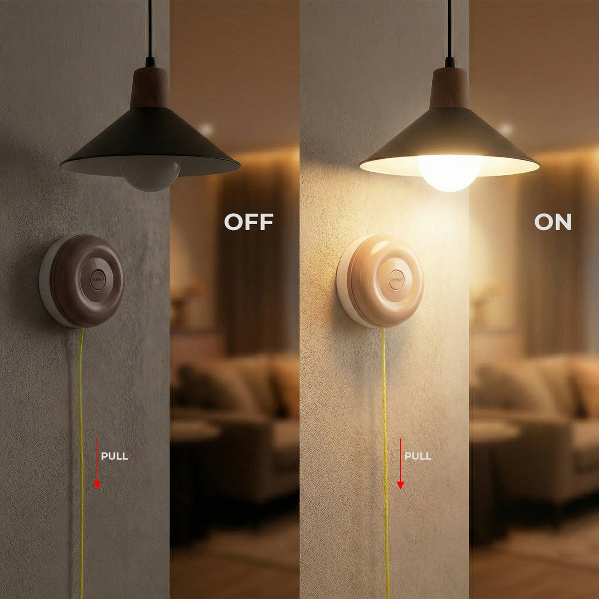 Pull Cord Light Switch 16A ON/OFF – Brown, 80 cm Cord - photo 7
