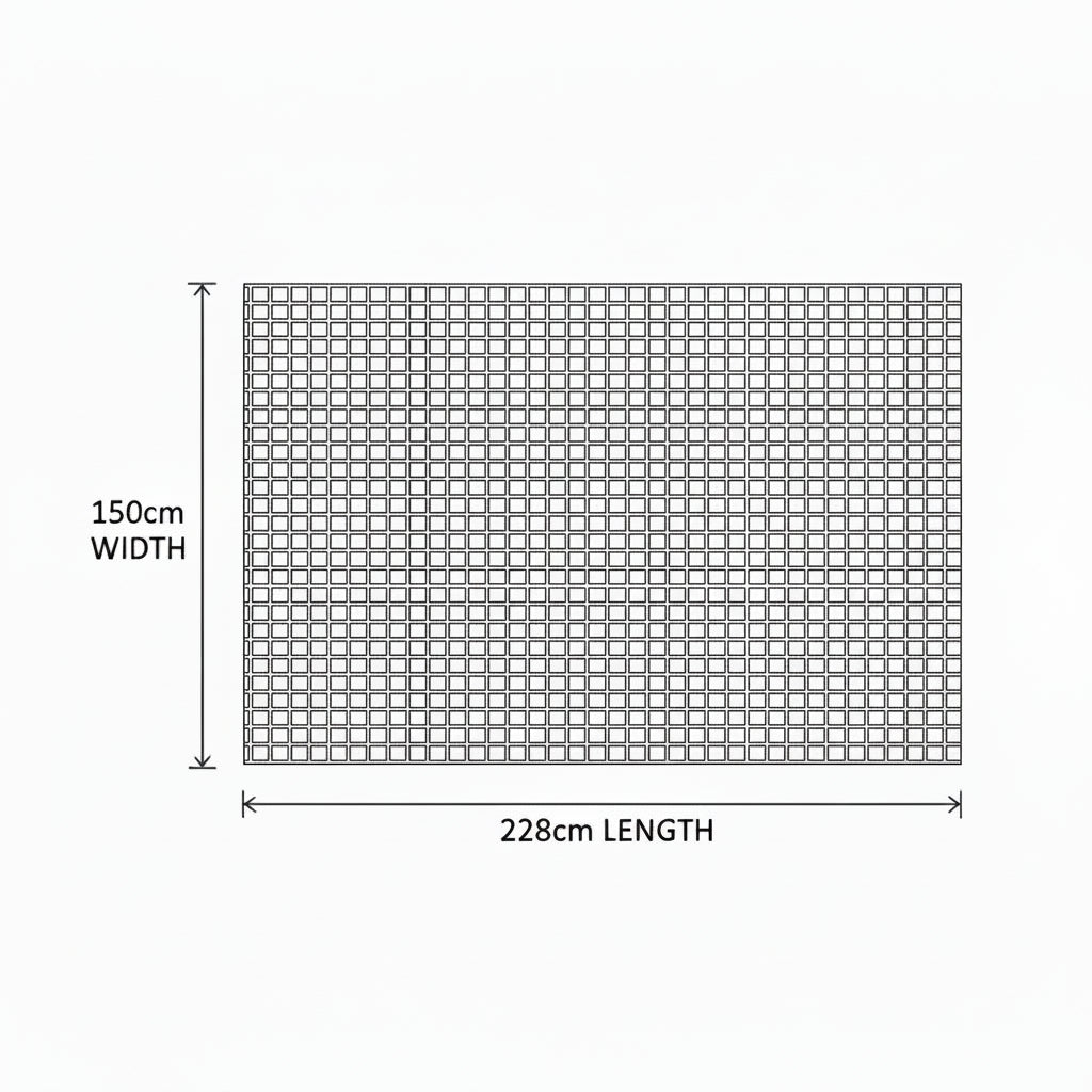 Measurement chart showing a grid with dimensions 120cm width and 152cm length on a white background.