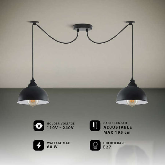 2-Light Spider Pendant – Black Dome Shades, E27 - photo 2