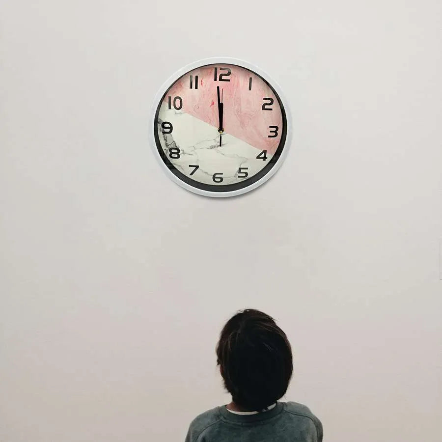 Pink Marble Round Wall Clock – 30 cm, Silver-Tone Frame - photo 6