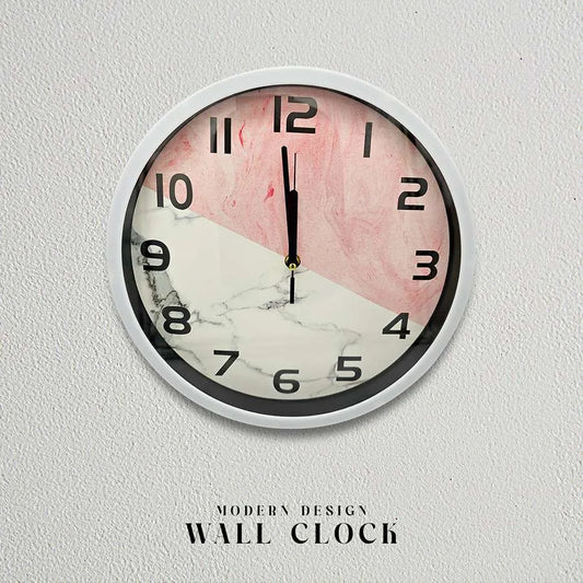 Pink Marble Round Wall Clock – 30 cm, Silver-Tone Frame - photo 2