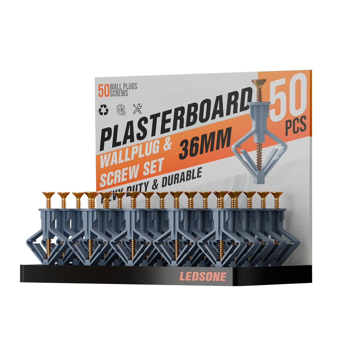 Plasterboard Butterfly Wall Anchors with Screws – Grey or White, 25 or 50 - Grey, 50 Anchors & Screws