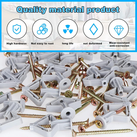 Plasterboard Butterfly Wall Anchors with Screws – Grey or White, 25 or 50 - photo 2