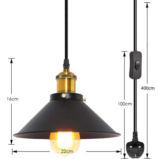 Plug-In Pendant Light – 4 m Black Flex, Switch, Barn, Cone or Cage - photo 2