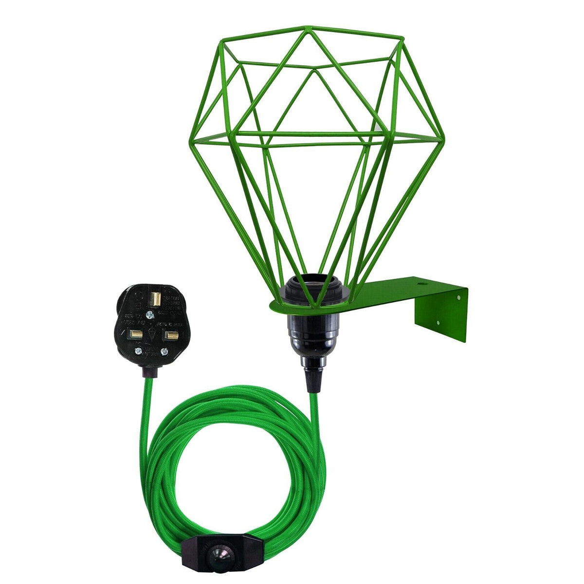 Plug-In Diamond Cage Wall Light – 4 m Dimmer Cord, 4 Colours - Green, Without Bulb