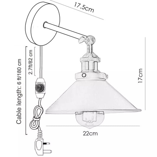 Plug-In Wall Light with Dimmer Switch – Black Dome or White Cone Shade - photo 2