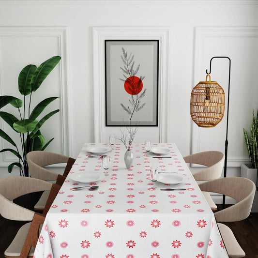 Floral Tablecloth – Red Star Flowers or Rose Tile Print, Wipe-Clean - photo 2