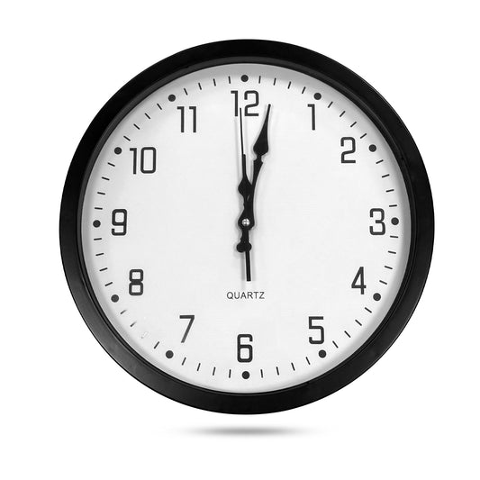 Round Wall Clock – Plain Black 35 cm or Vintage Umbrella & Coffee Cup 33 cm - Plain Black