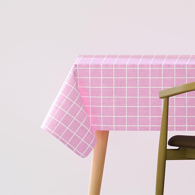 Grid Check Tablecloth – White & Black or Pink & White, 3 Sizes - Pink, White Check, 120cm x 152cm