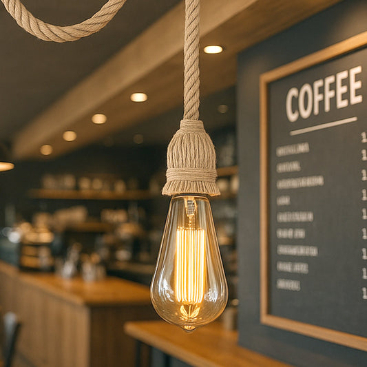 Twin Hemp Rope Swag Pendant – 2 Lights with Ceiling Hooks, E27 - photo 2