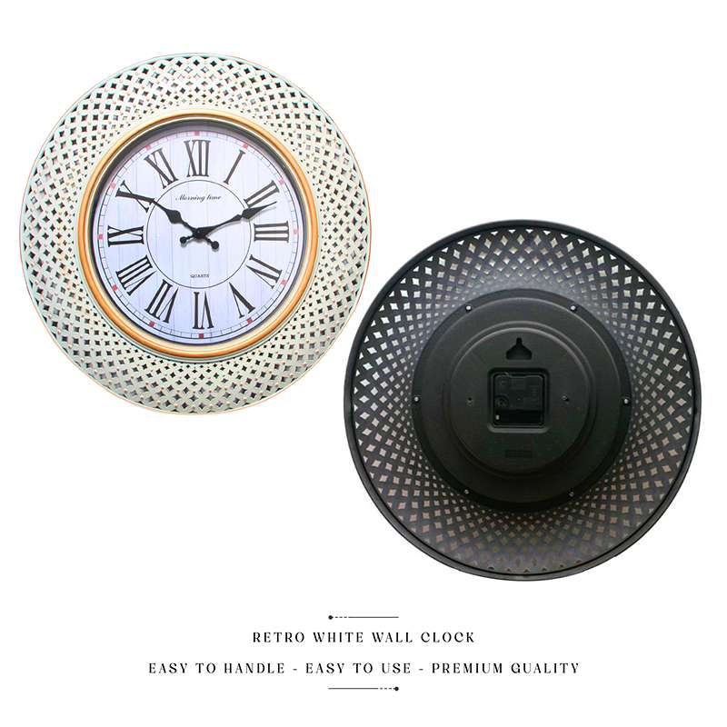 Retro White Lattice Wall Clock – 40.6 cm, Roman Numerals, Gold-Tone Ring - photo 6