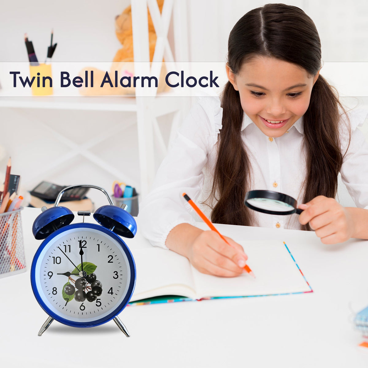 Twin Bell Alarm Clock – Loud Bell, Blue with Berry Dial - photo 7